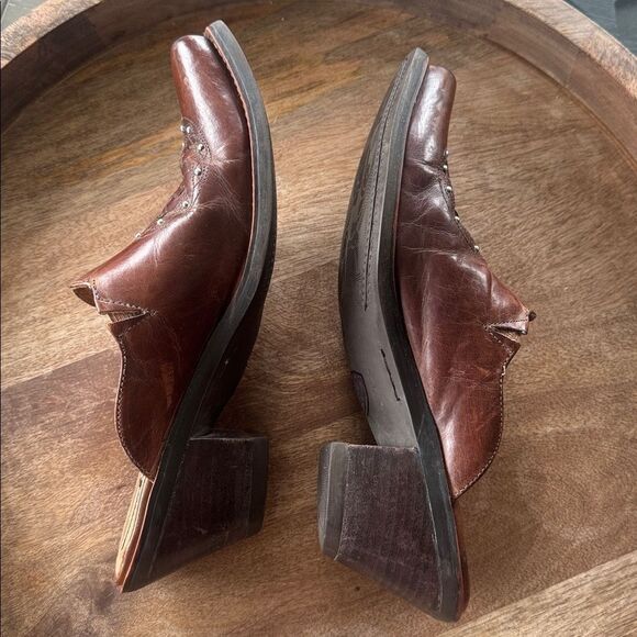 Ariat Brown Leather Women's Mules Silver Studs Western Booties Boho Size 6.5 GUC - Picture 10 of 12